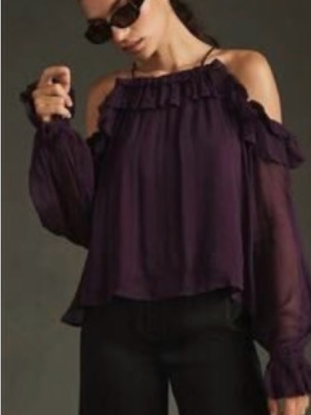 Anthropologie Purple Ruffled Off-Shoulder Blouse